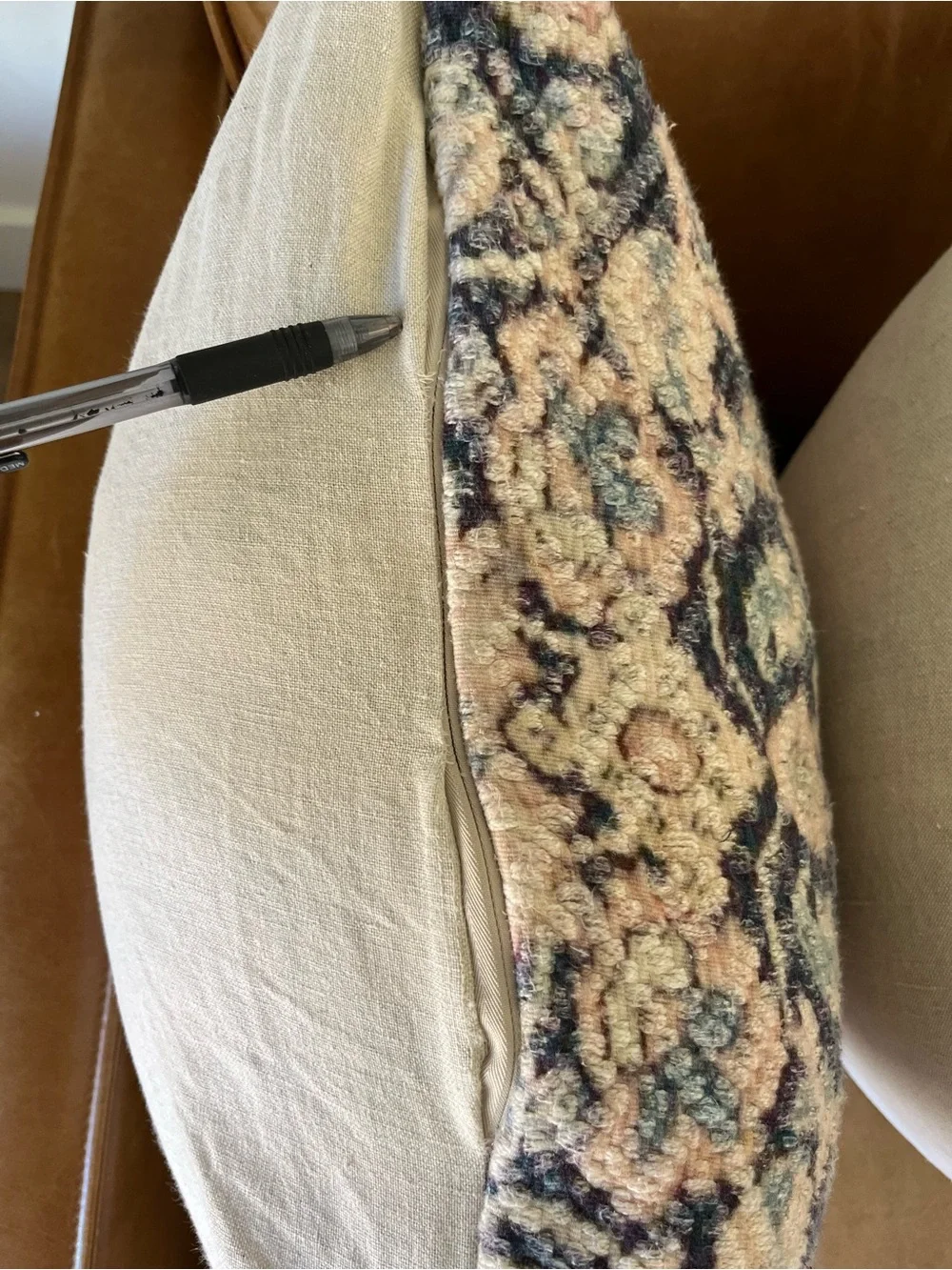 Pair of Pottery Barn Valari Pillow Covers Pink and Navy Kilim Medallion Pattern